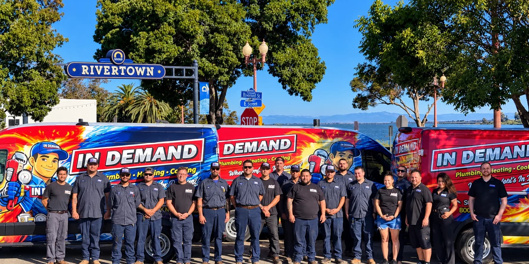 In Demand Plumbing, Heating & Air team with branded service vehicles in Antioch, serving Antioch, CA for ductless mini splits