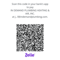 Zelle payment QR code for In Demand Plumbing, Heating & Air