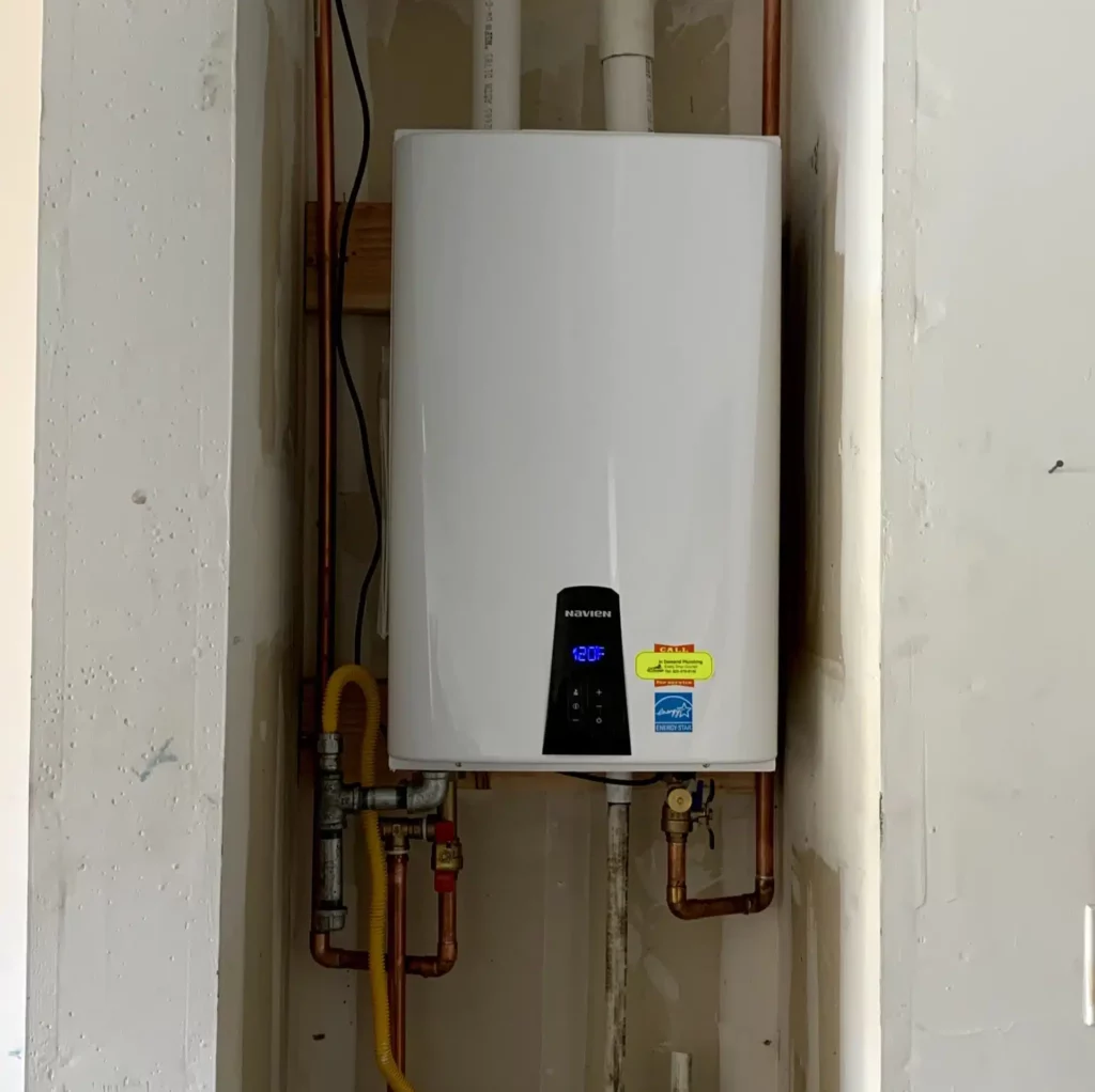 Tankless water heater in residential home in Antioch, CA.