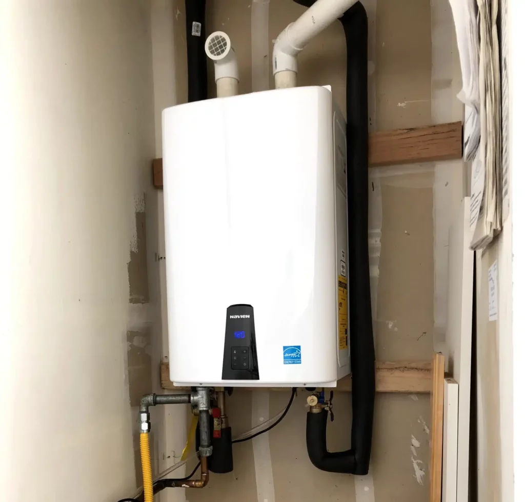 Tankless water heater in residential home in Antioch, CA.